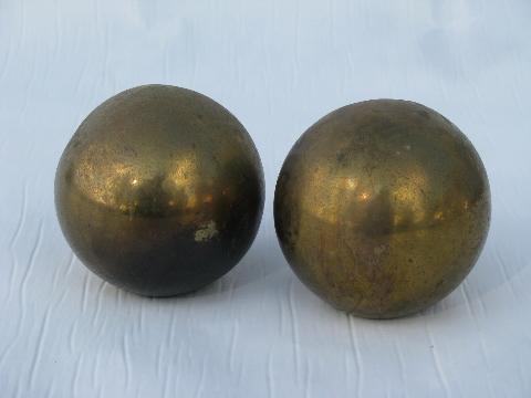 photo of old pair of solid brass bedknobs bed knobs, vintage hardware #1