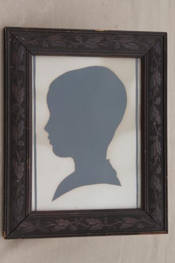 photo of old paper silhouette picture in antique oak leaf and acorn carved wood frame #2