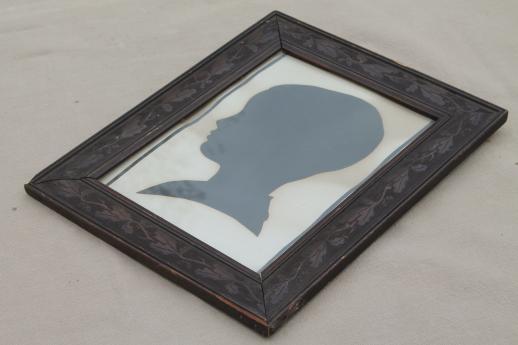 photo of old paper silhouette picture in antique oak leaf and acorn carved wood frame #5