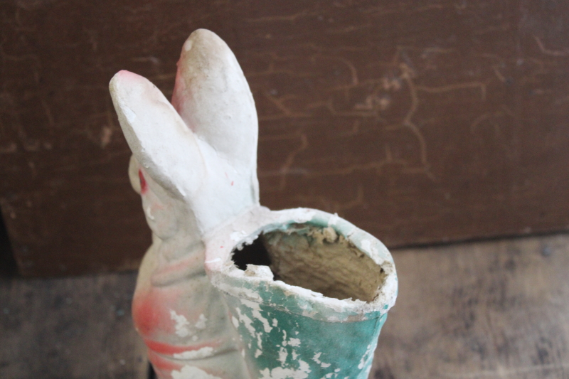 photo of old papier mache Easter bunnies, paper candy containers, little bunny & rabbit w/ basket #3