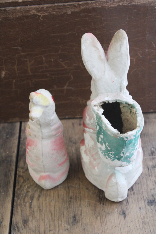 photo of old papier mache Easter bunnies, paper candy containers, little bunny & rabbit w/ basket #6
