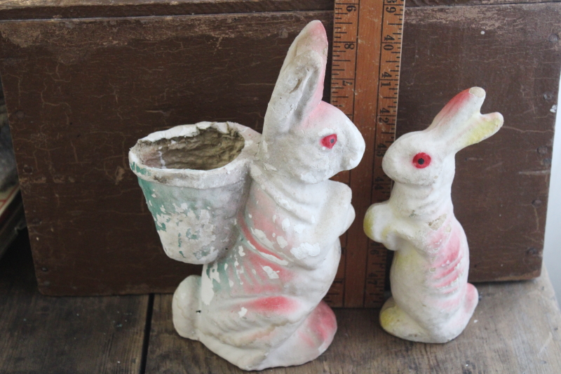 photo of old papier mache Easter bunnies, paper candy containers, little bunny & rabbit w/ basket #7