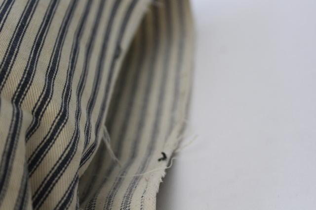 photo of old patched blue ticking stripe pillow cover, authentic vintage farmhouse primitive #4