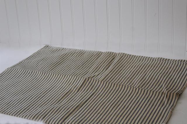 photo of old patched blue ticking stripe pillow cover, authentic vintage farmhouse primitive #5