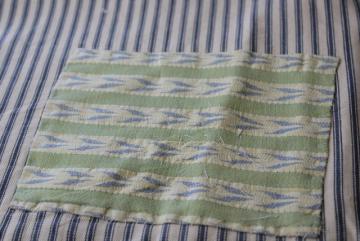 catalog photo of old patched blue ticking stripe pillow cover, authentic vintage farmhouse primitive