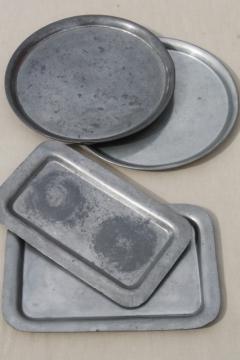 catalog photo of old pewter trays & charger plates, colonial style vintage dishes or serving pieces