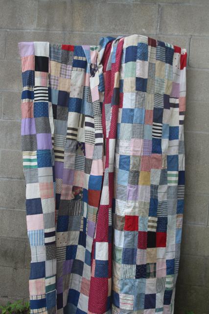 photo of old pieced patchwork blocks quilt tops, vintage cotton prints & shirting fabric #1