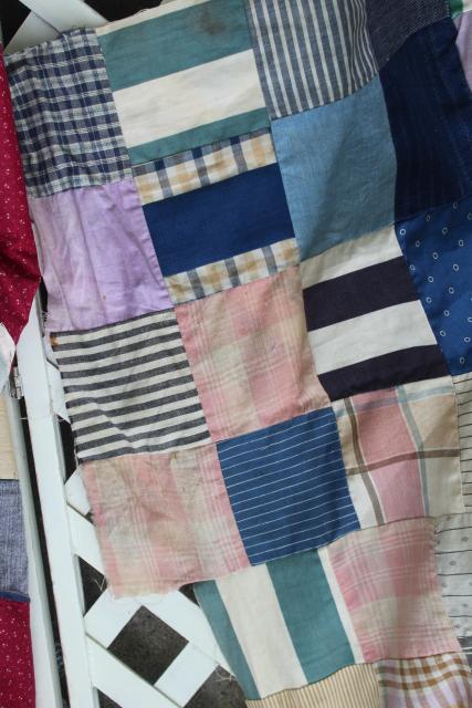 photo of old pieced patchwork blocks quilt tops, vintage cotton prints & shirting fabric #3