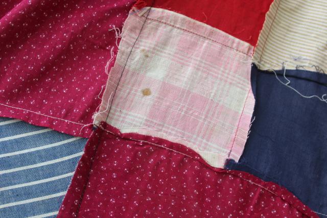 photo of old pieced patchwork blocks quilt tops, vintage cotton prints & shirting fabric #4