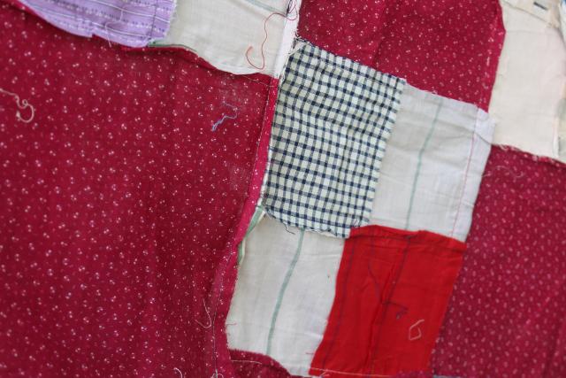 photo of old pieced patchwork blocks quilt tops, vintage cotton prints & shirting fabric #5