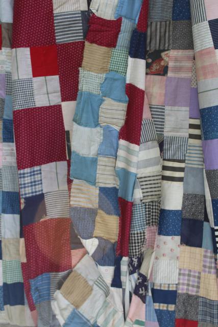 photo of old pieced patchwork blocks quilt tops, vintage cotton prints & shirting fabric #7