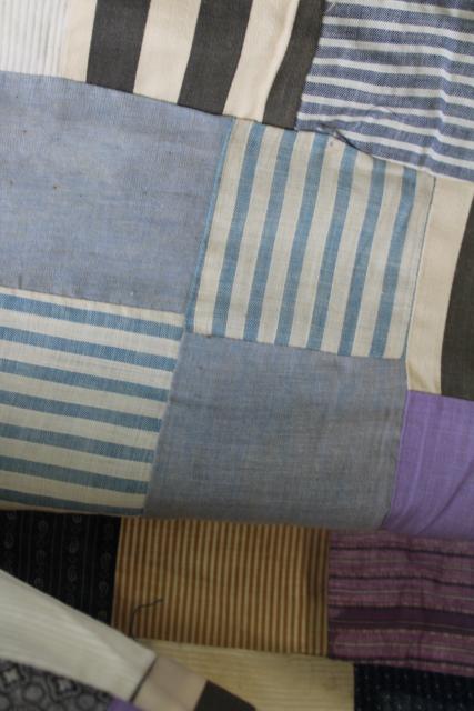 photo of old pieced patchwork blocks quilt tops, vintage cotton prints & shirting fabric #8