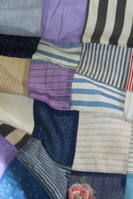 photo of old pieced patchwork blocks quilt tops, vintage cotton prints & shirting fabric #9