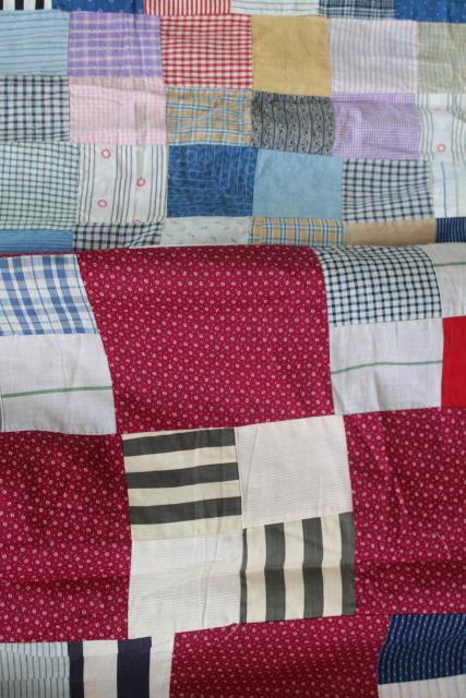 photo of old pieced patchwork blocks quilt tops, vintage cotton prints & shirting fabric #10