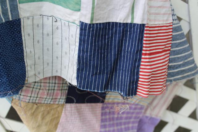 photo of old pieced patchwork blocks quilt tops, vintage cotton prints & shirting fabric #11