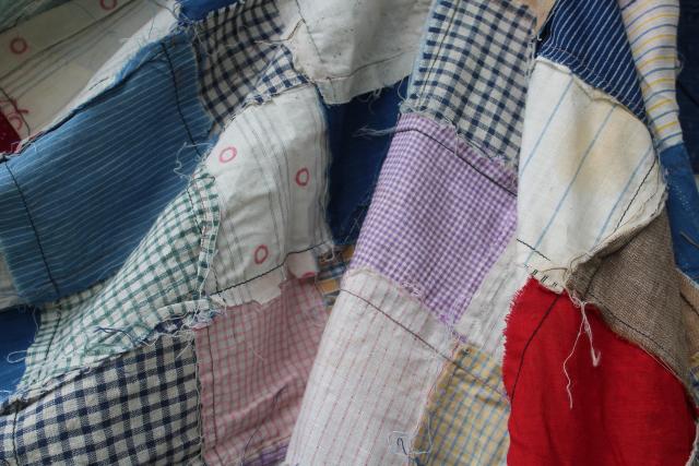 photo of old pieced patchwork blocks quilt tops, vintage cotton prints & shirting fabric #12