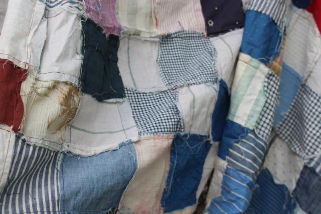 photo of old pieced patchwork blocks quilt tops, vintage cotton prints & shirting fabric #13