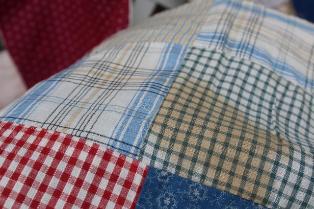 photo of old pieced patchwork blocks quilt tops, vintage cotton prints & shirting fabric #14