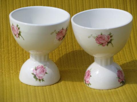 photo of old pink rose print antique china egg cups #1