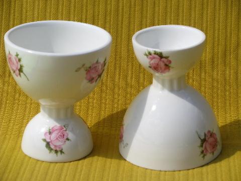 photo of old pink rose print antique china egg cups #2