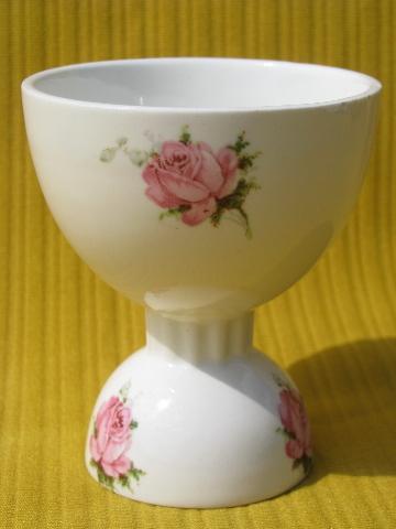 photo of old pink rose print antique china egg cups #3