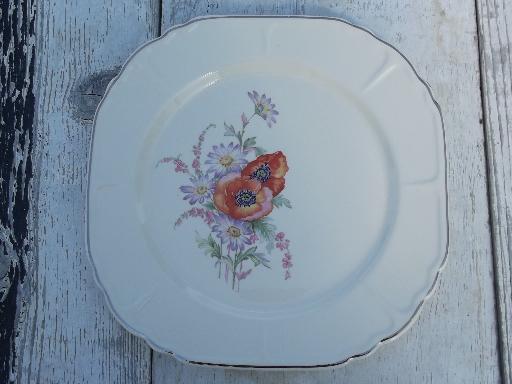 photo of old poppy floral china plates, red poppies vintage Universal pottery #2