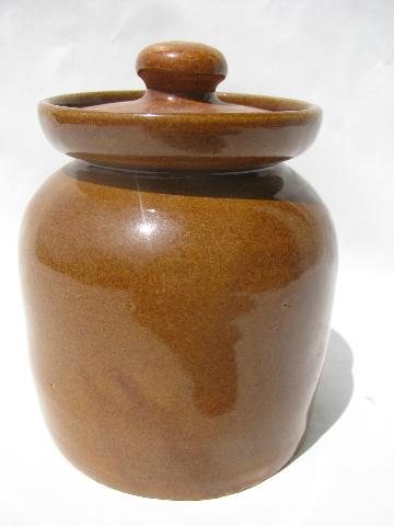 photo of old pottery preserve crock jar, small jug bottle, vintage Bybee pottery #4