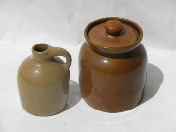 catalog photo of old pottery preserve crock jar, small jug bottle, vintage Bybee pottery