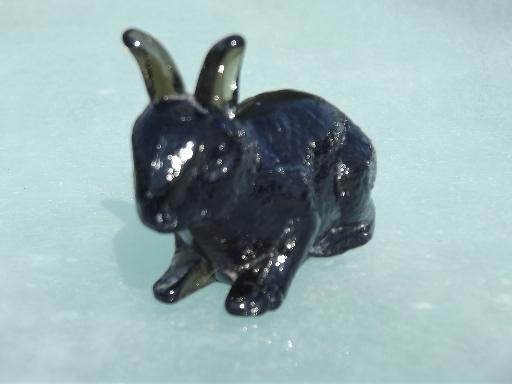 photo of old pressed glass animals, vintage brown rabbit and small squirrel figure #3