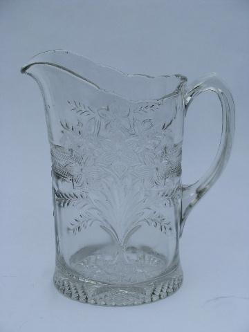 photo of old pressed glass lemonade pitcher & glasses set, daffodil or jonquil pattern #2