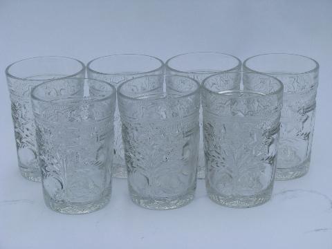 photo of old pressed glass lemonade pitcher & glasses set, daffodil or jonquil pattern #3