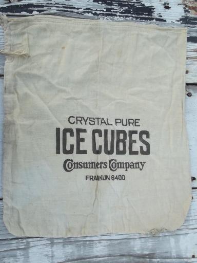 photo of old primitive vintage printed cotton sacks for ice blocks or ice cubes #2