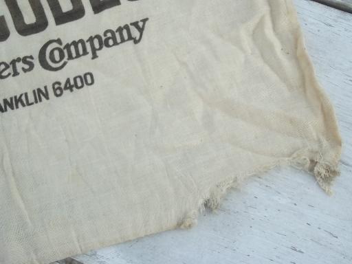 photo of old primitive vintage printed cotton sacks for ice blocks or ice cubes #4