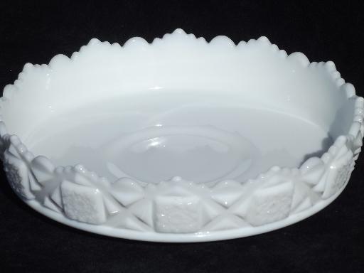 photo of old quilt Westmoreland milk glass, shallow flower bowl centerpiece #1