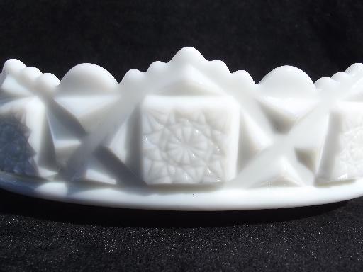 photo of old quilt Westmoreland milk glass, shallow flower bowl centerpiece #5