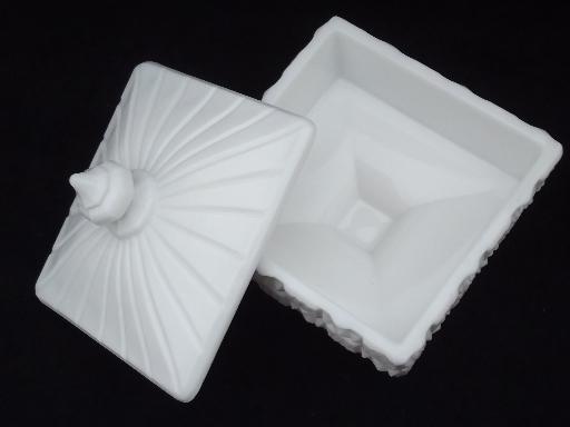 photo of old quilt pattern milk glass candy dish, unmarked vintage Westmoreland #3