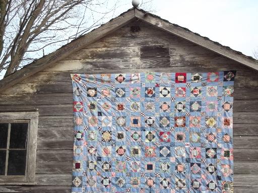 photo of old quilt top, all vintage cotton print fabric, hand-stitched patchwork blocks #2