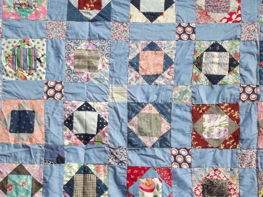 photo of old quilt top, all vintage cotton print fabric, hand-stitched patchwork blocks #3