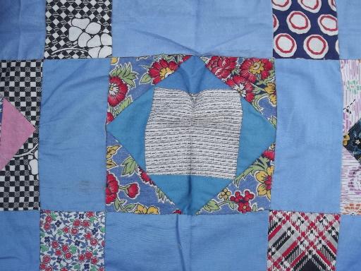 photo of old quilt top, all vintage cotton print fabric, hand-stitched patchwork blocks #4