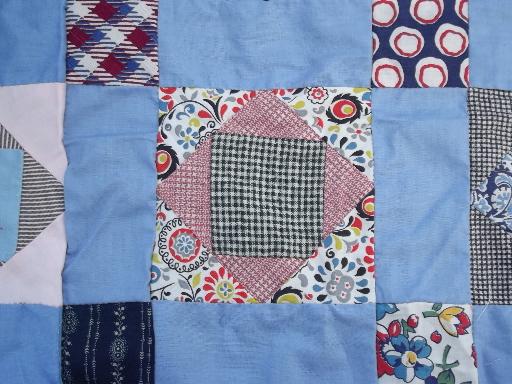 photo of old quilt top, all vintage cotton print fabric, hand-stitched patchwork blocks #5