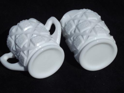 photo of old quilt vintage Westmoreland milk glass cream pitcher and sugar set #3