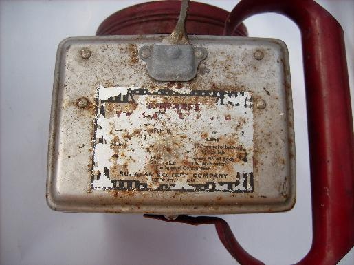 photo of old red Burgess portable lantern flashlight, Freeport, IL #4