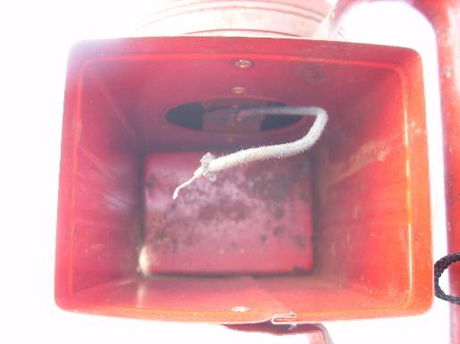 photo of old red Burgess portable lantern flashlight, Freeport, IL #5