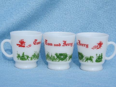 photo of old red and green Christmas Tom and Jerry punch cups, vintage Hazel Atlas glass mugs #2