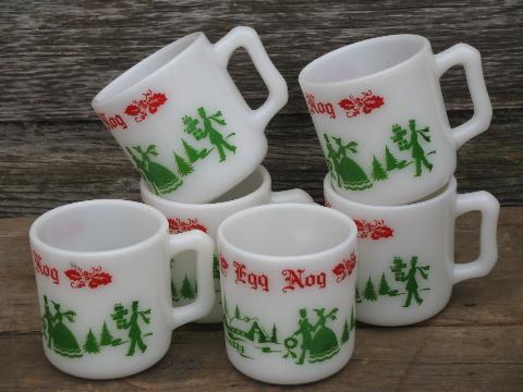 photo of old red & green Christmas eggnog punch cups, vintage Hazel Atlas glass #1