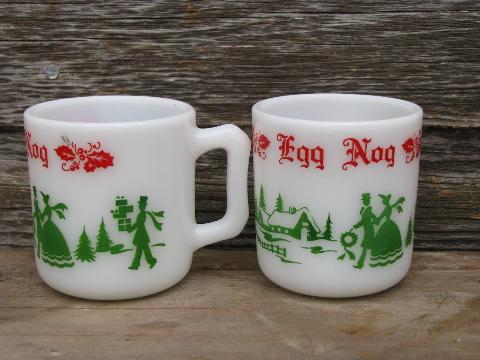 photo of old red & green Christmas eggnog punch cups, vintage Hazel Atlas glass #2