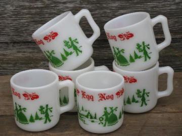 catalog photo of old red & green Christmas eggnog punch cups, vintage Hazel Atlas glass