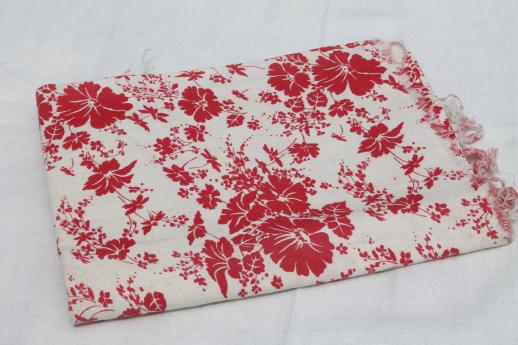 photo of old red & white print cotton feed sack, authentic vintage fabric for quilting etc. #3