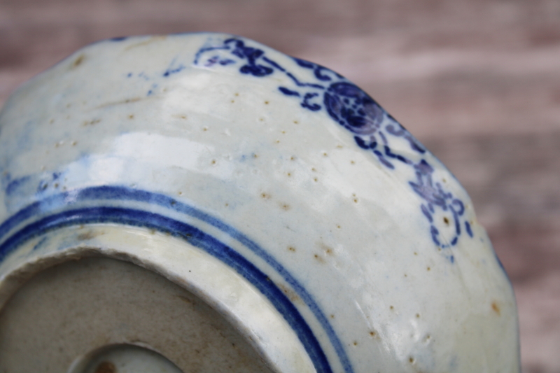 photo of old repaired Japanese or Chinese porcelain bowl Imari pattern ko sometsuke vintage blue and white china #10