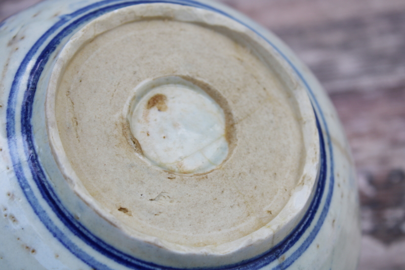 photo of old repaired Japanese or Chinese porcelain bowl Imari pattern ko sometsuke vintage blue and white china #11